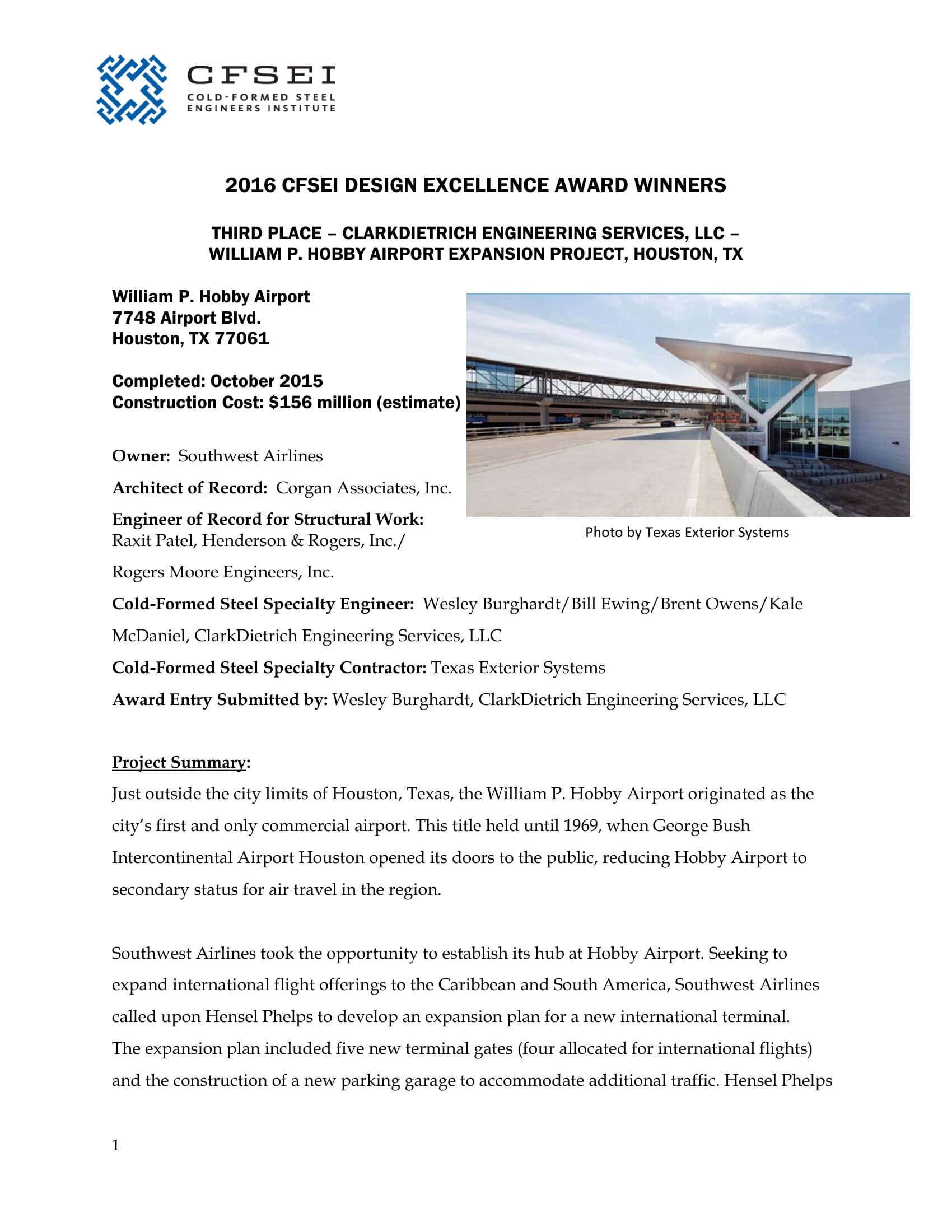 2016 CFSEI DESIGN EXCELLENCE AWARD WINNERS page 1